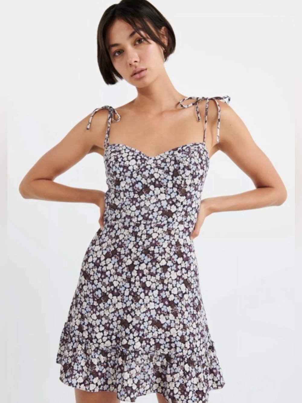 Aritzia SUNDAY BEST MAXWELL Floral Tie-Shoulder Mini Dress -